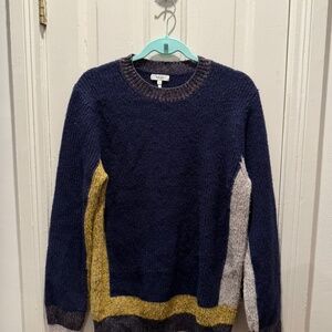 REISS Blue, Gray, Yellow Color Block Crew Neck Sweater